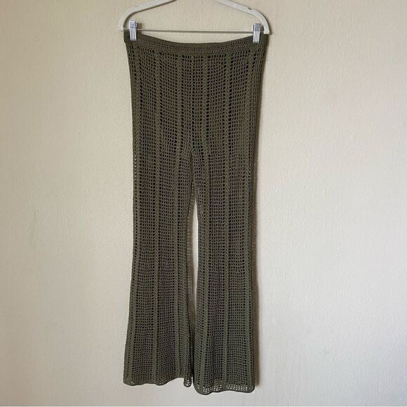 Dion Lee Green Pants Trousers Knit Pinnacle Open Crochet Moss Flared Size 8 - Picture 11 of 14